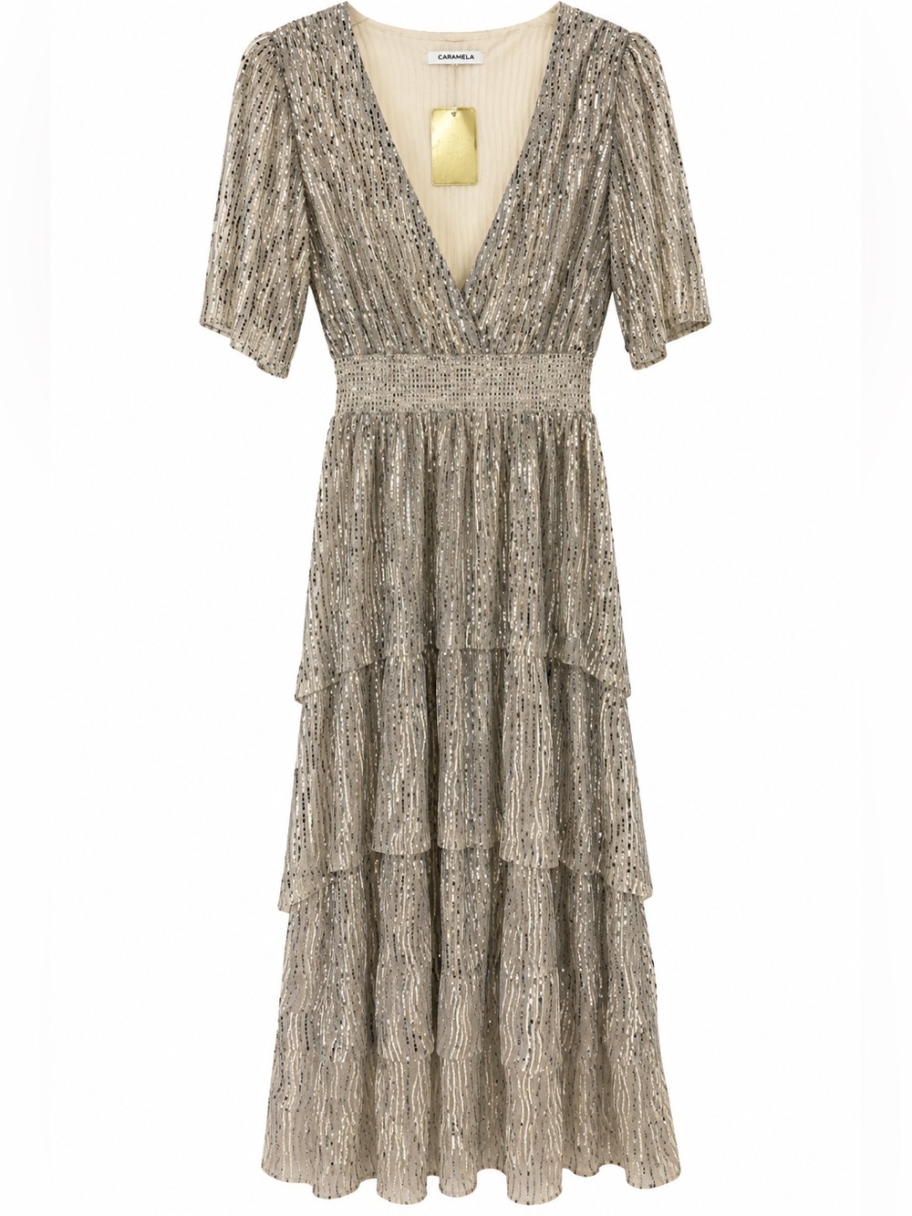 Champagne Sequin Layered Maxi Dress Size L NWT